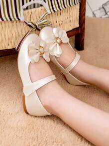 Bailarinas elegantes con lazo para niñas, adecuadas para fiestas y reuniones en otoño/invierno - Champán - Ver 5