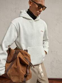 AKNOTIC Business Casual 男士宽松字母刺绣灰色针织休闲连帽运动衫，适合日常穿着，外出复古浅灰色长袖连帽衫，适合朋友、丈夫、男朋友的礼物，学校，适合秋季、冬季 - 淺灰色 - 查看 6