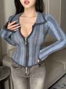 DAZY Cárdigan de mujer con estampado de tie-dye y bloqueo de colores