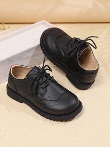 1 Pair Kids Casual Loafers, Simple Versatile British Style Lace Up Non-Slip Flats