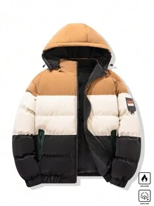 Manfinity Homme Men's Winter Casual Color Block Hooded Padded Coat - Multicolor - View 3
