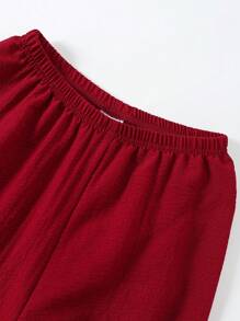 Tween Girls Pink & Black Trim Casual Open Front Ruffle Collar 2pcs Loungewear Set - Burgundy - View 5