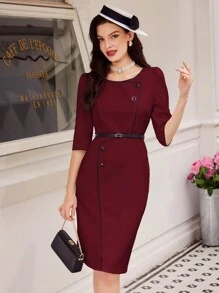 Vintamour Váy liền thân phối màu cổ điển thanh lịch dành cho nữ, mùa hè, màu trắng, tay áo 7/10, váy thẳng Váy cổ tròn cổ tròn dự tiệc lễ Tạ ơn cho phụ nữ Váy đêm giao thừa Váy đỏ Váy ngày lễ tình nhân năm mới dành cho phụ nữ Trang phục công sở thanh lịch giản dị dành cho phụ nữ Quần áo công sở dành cho phụ nữ Váy trắng cho phụ nữ Váy sang trọng, thanh lịch, kín đáo dành cho phụ nữ Trang phục đi chơi Váy công sở kín đáo Váy đỏ ngày lễ tình nhân sang trọng, thanh lịch - Màu Đỏ Sâu - Xem 1