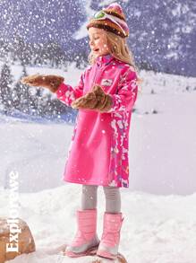 SHEIN Young Girl Patchwork Floral Print Casual Outdoor Dress, Autumn/Winter - Pink - View 3