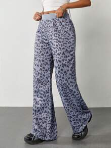 SHEIN EZwear Women's Vintage Leopard Y2K Casual Pu Trousers For Back To School