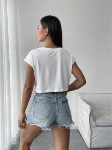 INAWLY Solid Color Loose Fit Crew Neck Sleeveless Top - White - View 2