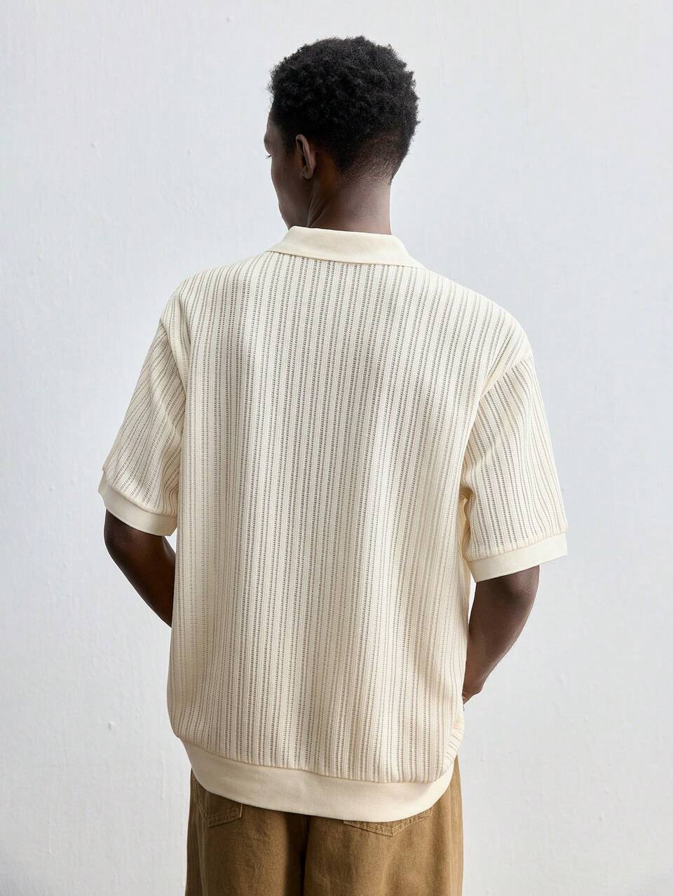 SHEIN Maija Men's 2025 Spring/Summer Loose Fit Casual Regular Collar Fashionable Commute Asymmetric Stripe Short Sleeve Half-Placket Polo Shirt, Suitable For Daily Wear, Holidays, New Year Parties, Valentine's Day, Dates