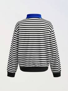 SHEIN Explorewe 2 件套青少年男孩美式休闲撞色条纹针织 Polo 衫和运动裤，适合春秋冬季 - 彩色 - 查看 3