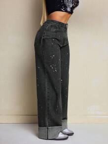 SHEIN SXY Women's Front Button Pocket Simple Casual Jeans, Daily Wear - Grey - View 4