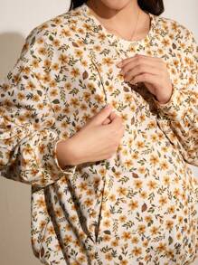 SHEIN Maternity Ditsy Floral Print Breastfeeding Drop Shoulder Sweatshirt - Multicolor - View 6