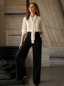 MOTF PREMIUM ÁO BLOUSE NHẸ CỔ THẮT CHUẨN CÓ KẾT CẤU - Màu be - Xem 5