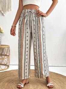 SHEIN VCAY Women's Retro Print Wide-Leg Pants, Autumn/Winter