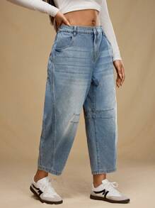 Forever 21 Plus Size Front Button Pocket Minimalist Design Casual Jeans - Blue - View 5