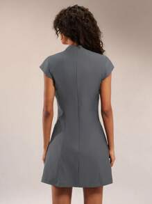 Forever 21 女士纯色圆领短袖简约休闲通勤迷你连衣裙 - 灰色 - 查看 2