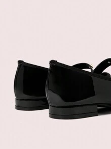 CUCCOO DOLLMOD Women Flat Thick Heel Round Toe Black Mirror Leather Mary Jane Shoes, Cute Retro Minimalist Elegant Fashion Valentine's Day - Black - View 8