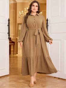Mulvari Plus Size Women Lantern Sleeve Casual Half-Placket Long Shirt Dress For Autumn Maxi Women Outfit