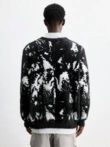 Maija 2025 New Men's Loose Fit Thickened Pullover Sweater, Black & White Color-Block, Casual Wear For Christmas, New Year, Valentine's Day, Daily Life