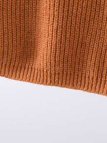 Tween Girl Solid Ribbed Knit Sweater - Khaki - View 3