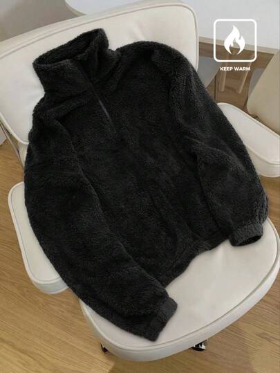 Claim Dot 男士纯色简约休闲立领长袖抓绒四分之一拉链卫衣，适合冬季、度假穿着，也可作为送给朋友、丈夫、男友的礼物。