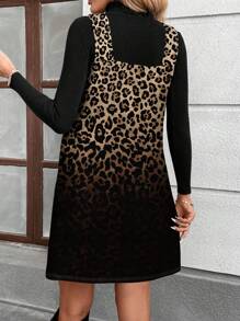 SHEIN LUNE Robe courte décontractée à imprimé léopard dégradé pour femmes, convenant à l'automne/hiver - Multicolore - Voir 2