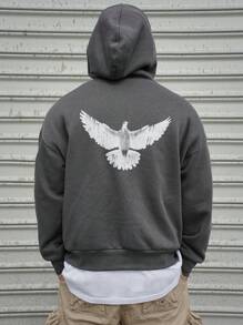 DAZY 男士字母印花口袋长袖休闲套头连帽衫，秋季服装 - 黑色 - 查看 6