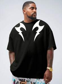 Manfinity VCAY Áo phông in màu tương phản dáng rộng cho nam cỡ lớn - màu đen - Xem 3