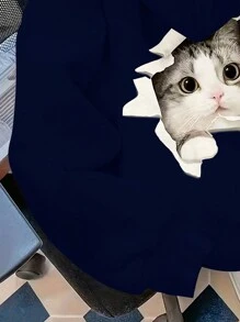 INAWLY 女士时尚街头印花保暖连帽卫衣，春秋季，毕业季，教师节，返校季套头衫 - 寶藍色 - 查看 3