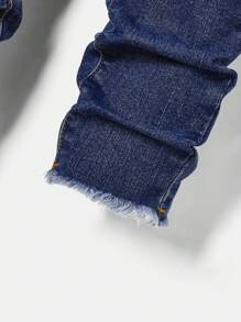 SHEIN Young Boy Casual Mid-Waist Asymmetrical Distressed Skinny Jeans - Dark Wash - View 4