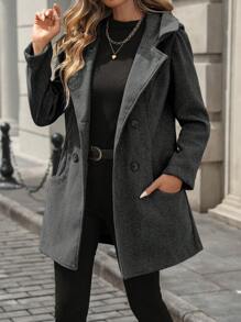 EMERY ROSE 女式冬季纯色长袖双排扣连帽大衣 灰色大衣 豌豆大衣女款豌豆大衣女款