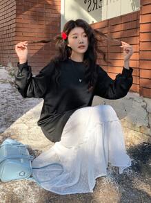 DAZY Women's Round Neck Long Sleeve Simple Solid Color Patchwork Casual Sweatshirt Dress Fall,Winter - Multicolor - View 4