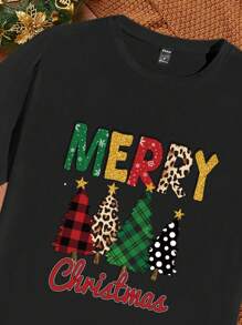 Manfinity Homme 男士圣诞 T 恤，适合家庭、情侣和派对 - 黑色 - 查看 3