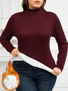 SHEIN Clasi 大码女式长袖保暖内衬保暖 T 恤，秋冬款 - 酒紅色 - 查看 7