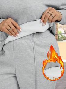 SHEIN LUNE 2 pièces/Set Top décontracté à manches longues et col en V, et pantalon pour femmes - Gris - Voir 6
