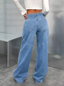 RueChic Jeans droits décontractés avec boutons avant et poches, pour une utilisation quotidienne des femmes