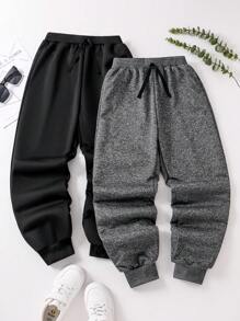 SHEIN Tween-Jungen Einfarbige Jogginghose mit lockerer Passform und Kordelzug in der Taille