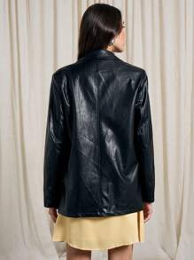 AiiRZ Faux Patent Leather Oversized Single Button Winter Fall Blazer Jacket Lapel Collar Evening Party Business Office Wear