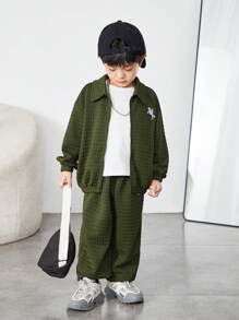 Bộ 2 món đồ thời trang giải trí cho bé trai đại học thoải mái đơn giản thiết thực Nhật Bản và Hàn Quốc thoải mái phù hợp với mọi phong cách mềm mại thoải mái với vải họa tiết áo khoác ve dày thoải mái và quần dài phù hợp cho vui chơi ngoài trời phù hợp với trẻ em trang phục đi học trở lại trường bộ đồ cho bé trai trang phục hàng ngày phù hợp cho trường học phù hợp cho du lịch phù hợp cho thể thao phù hợp cho mùa thu và mùa đông - xanh quân đội - Xem 9