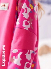 SHEIN Young Girl Patchwork Floral Print Casual Outdoor Dress, Autumn/Winter - Pink - View 4