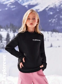 SHEIN Kaos Kasual Lengan Panjang Leher Bulat dengan Gambar Huruf untuk Remaja Perempuan, Musim Gugur/Dingin - MultiWarna - View 2
