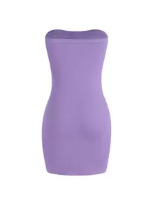 Flirla Vestido corto casual de mujer con diseño de abertura bandeau de un solo color, vestimenta de mujer minivestido