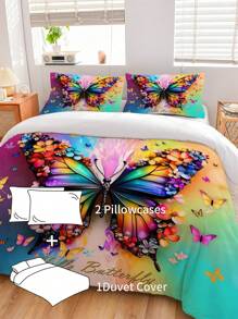 Bộ 3 vỏ chăn hoa và bướm, 2 vỏ gối + 1 vỏ chăn có khóa kéo (không ruột), vải 100% polyester, mềm mại và thân thiện với da, thích hợp cho phòng ngủ, ký túc xá, ngày lễ, cắm trại và du lịch - Nhiều màu - Xem 7