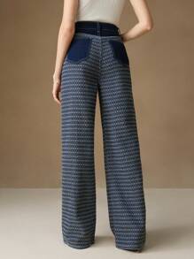 SHEIN X Jwoww Anewsta 女士新款时尚提花情人节/母亲节蓝色直筒牛仔裤