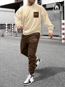 Manfinity Homme Men Letter Graphic Sweatshirt & Drawstring Waist Sweatpants - Multicolor - View 1