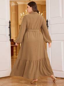 Mulvari Plus Size Women Lantern Sleeve Casual Half-Placket Long Shirt Dress For Autumn Maxi Women Outfit