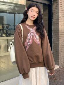 DAZY Áo nỉ thể thao ngày lễ tình nhân dễ thương dành cho nữ, Quần áo mùa xuân/hè, mùa thu - màu nâu - Xem 8