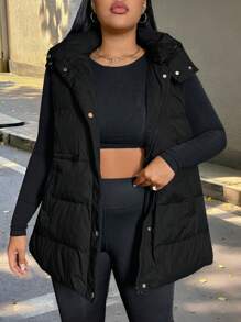 Chaleco con capucha con cremallera, para invierno, talla grande - Negro - Ver 6