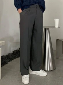 DAZY Men's Solid Color Front Button Pocket Simple Casual Suit Pants