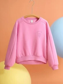 THE HAPPY LOOK Sudadera bordada, diseño minimalista casual de cuello redondo y unicolor, para uso diario