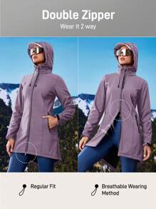 In My Nature Women's Solid Color Thermal Lined Zip-Up Hooded Outdoor Jacket - Purple - View 3