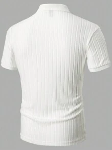 Manfinity Homme Men's Front Button Short Sleeve Ribbed Casual Top, Daily Casual Wear - White - View 2